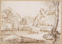 K V 007
<br/>
Rivierlandschap met roeiers
<br/>
<em>Grimaldi, Giovanni Francesco (1606-1680)</em>